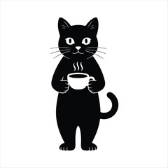 Fototapeta premium Cat Holding Coffee Cup Silhouette. cat silhouette vector illustration.