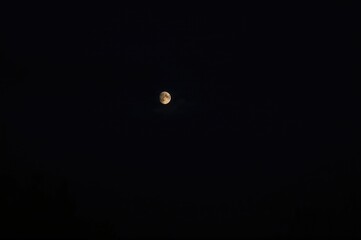 Crescent moon glowing in the dark night sky