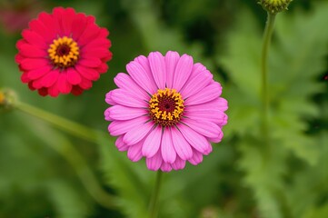 Obraz premium Annual flowering plant Zinnia elegans with bright and vivid blooms, also called elegant zinnia or youth-and-age