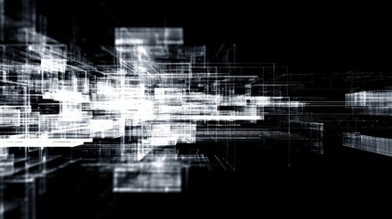 abstract digital art white circuitry and glitch effects on black background