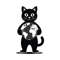 Cat Holding the World Illustration Silhouette. cat silhouette vector illustration.