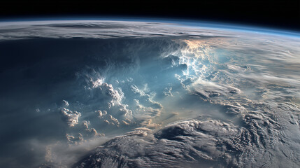 Majestic thunderstorm formation over earth outer space high-resolution image atmospheric view natural phenomena