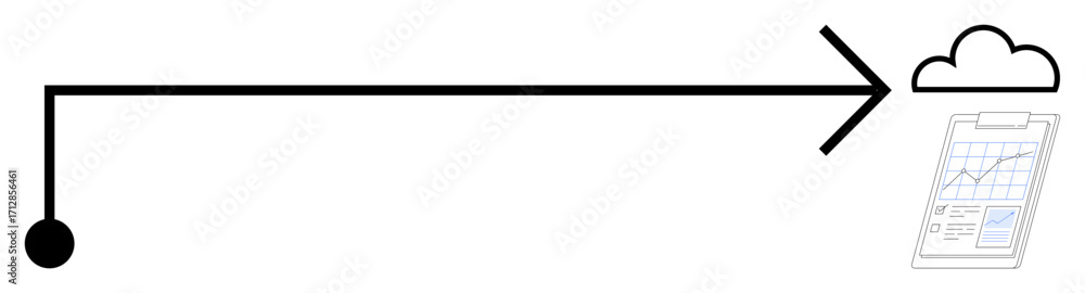 Aufkleber straight black line tracing data flow from circle node to cloud with chart document. ideal for data 