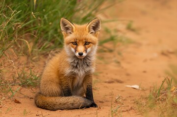 Juvenile Crimson Fox Resting on Sandy Ground