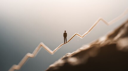 navigating growth a tiny businessperson stands at the peak of a graph a symbol of achievements and ambitions within the dynamic realm of business
