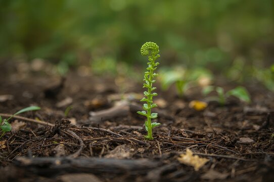 Newly sprouted fern about to unfurl