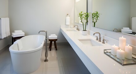 Modern Bathroom With Freestanding Tub and Double Vanity interior