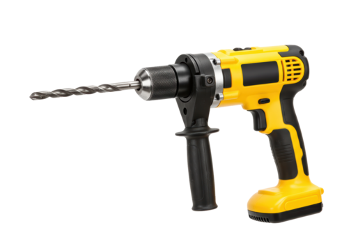 Isolated cordless power drill with drill bit, electric hand tool, tool for hobbyist projects - Powered by Adobe