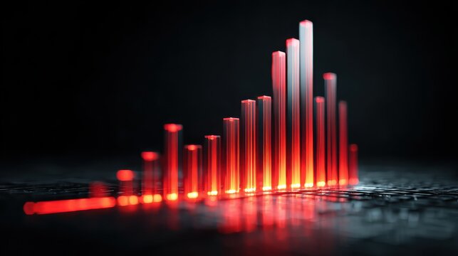 3d bar chart data visualization showing upward trend and growth over time