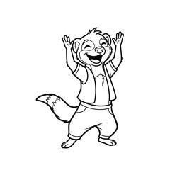 Cartoon Meerkat Illustration: Cheerful Character Raising Arms, Perfect for Coloring Books, Children's Content and Educational Resources, Available in Vector Format