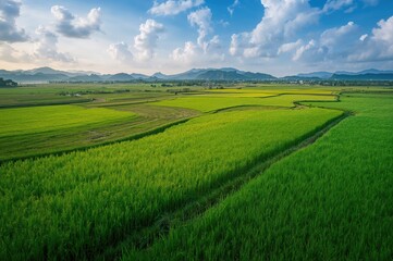 Fototapeta premium Aerial view of agricultural paddy land