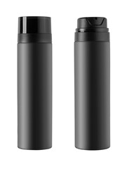Black cosmetic dispenser bottles with transparent background
