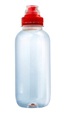 Reusable plastic water sport bottle with red cap