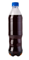 Plastic bottle with dark soda beverage and blue cap