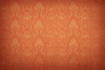 Vintage orange floral pattern fabric with continuous design