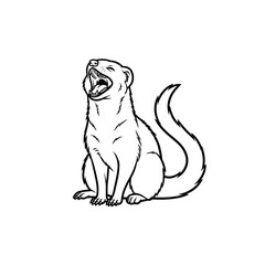 Line Art of Yawning Mongoose: Vector Illustration for Wildlife Education, Cartoon Style, Children's Books, and Zoological Illustrations, Ready to Print.