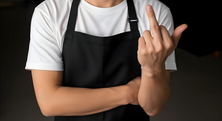 Chef or server expressing dissatisfaction with defiant middle finger gesture, perfect for edgy marketing or rebellious brand messaging and satire