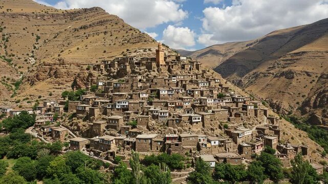 The ancient village of palangan nestled in the mountains of kurdistan, iran