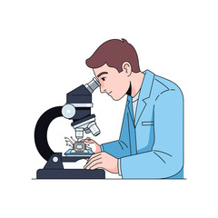Scientist Analyzing Microchip with Microscope: Illustration of Research, Development, and Technological Advancement in Engineering and Computer Science