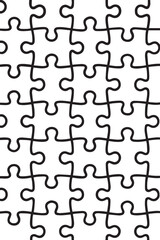 Seamless pattern of interlocking jigsaw puzzle pieces creating a repeating geometric background with a clean white surface and black outlines