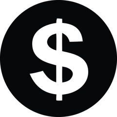 Iconic white dollar symbol centered on black circle representing finance business economy money wealth and investment