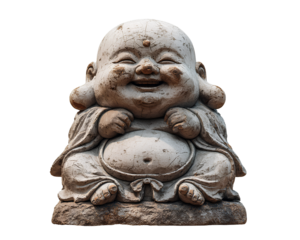  transparent background cute little chubby buddha statue, happy smiling expression