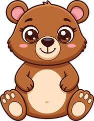 Cute cartoon teddy bear illustration, adorable baby animal character with big eyes, happy brown bear clipart for kids, nursery, children design