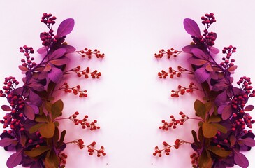 Flowers composition. Frame made of autumn leaves and berries on white background. Flat lay, top view, copy space
