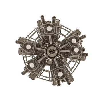 Radial engine cylinder block isolated on transparent background