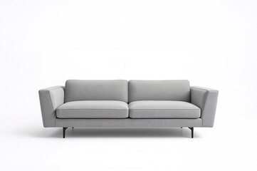 Cozy light grey fabric couch placed against a plain white backdrop