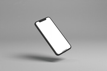Floating smartphone with blank display against plain backdrop. Design mockup.