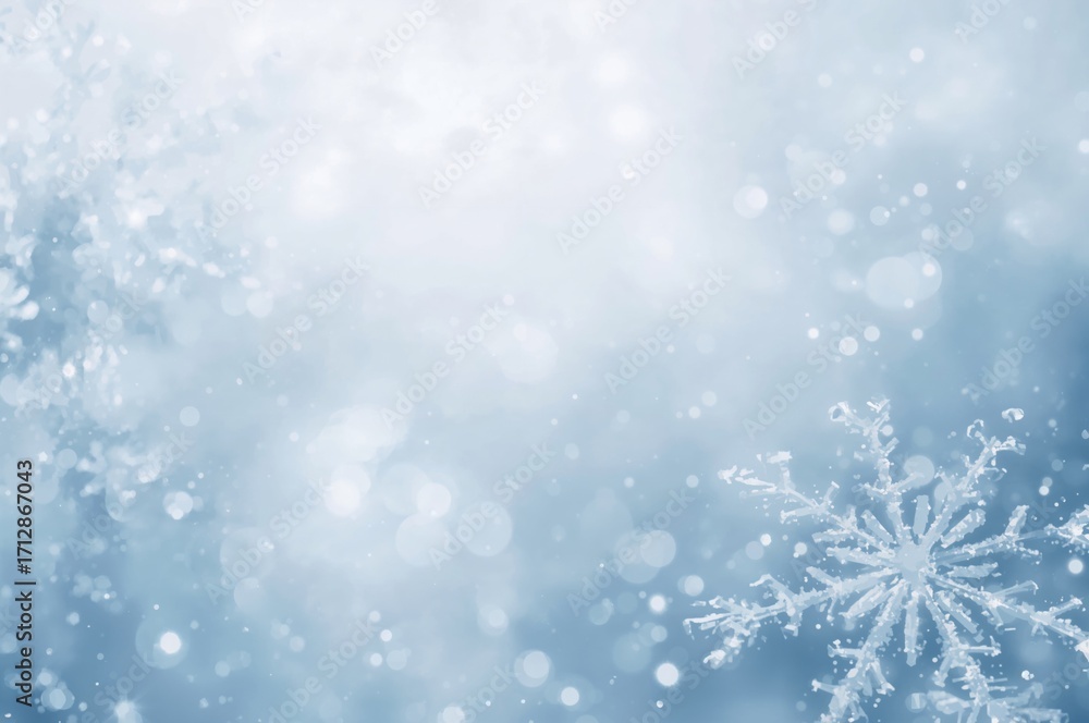 Poster snowflake pattern texture against a soft-focus backdrop for weather design
