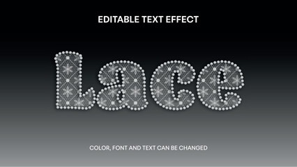 christmas editable text effect with lace pattern with snowflakes and white beads	