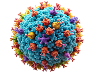 Blue cell with colorful spikes isolated on a transparent background biology science