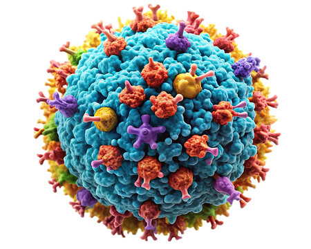 Blue cell with colorful spikes isolated on a transparent background biology science - Powered by Adobe