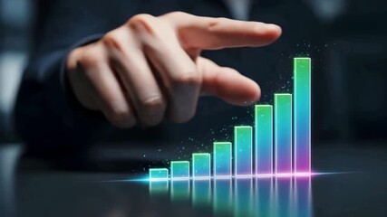 Man pointing on growth of holographic business graph. Marketing strategy and financial growth concept for future success - Powered by Adobe