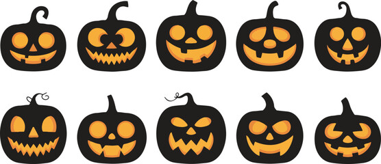 Scary Halloween Pumpkins – Jack O’Lantern Faces Icons Collection Vector Illustration
