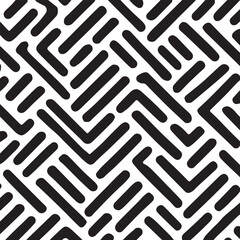Abstract black and white geometric pattern with interlocking lines creating a maze like or woven texture for modern design backgrounds