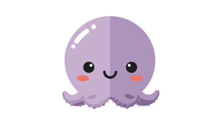 Fototapeta premium Adorable cartoon octopus with a cheerful expression, simple design, purple hue.