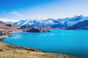 Scenic View Vibrant Blue Lake