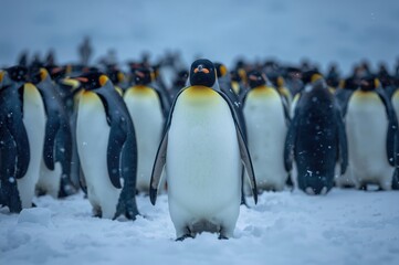 Obraz premium Residing within a group of Emperor penguins