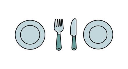 Simple illustration showing a plate fork knife and another plate arrangement