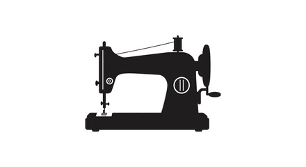 Black silhouette illustration of a vintage sewing machine design element