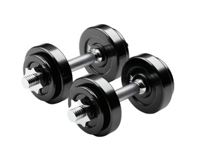 Pair of black dumbbells on a dark background