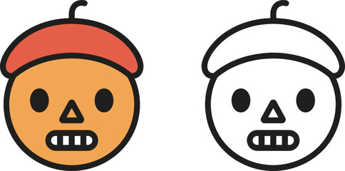 Pumpkin Skull Face Icon – Halloween Scary Vector Illustration Isolate on White Background 