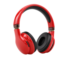 Stylish red headphones isolated on a black background.