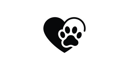 A black heart shape with a white paw print inside it