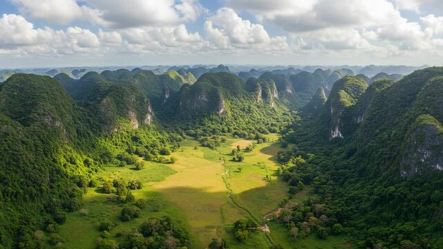 Aerial view of the stunning limestone mountains of ninh binh in vietnam