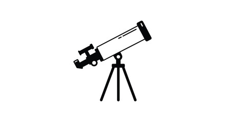 Simple black and white illustration of a telescope on a tripod stand