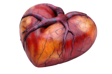 Anatomical heart model red and orange tones detailed veins and arteries
